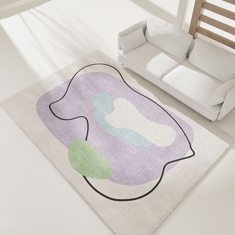 Dark Purple Line Rug Polyester Minimalist Rug Stain Resistant Rug for Living Room