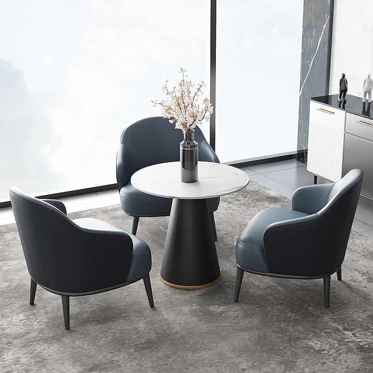 Round Table Dinette Table Contemporary Stone Dinner Room Table with Pedestal Base