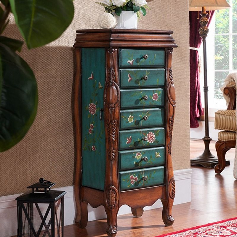 Industrial Side Cabinet in Solid Wood with 7 Drawers and 1 Door