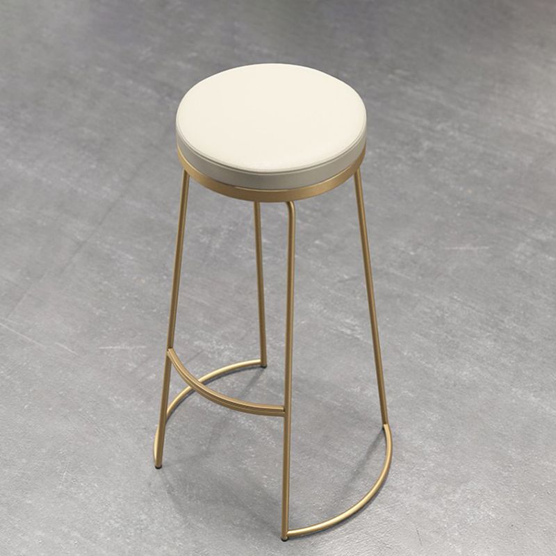 Contemporary Metal Barstool Faux Leather Backless Counter Stool with Iorn 4 Legs