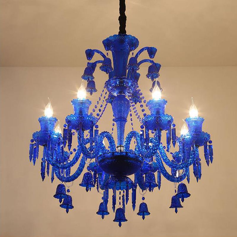 Blaue Candelabra Kronleuchter Licht Modernismus 8 Köpfe Kristall Anhänger Beleuchtung für Wohnzimmer