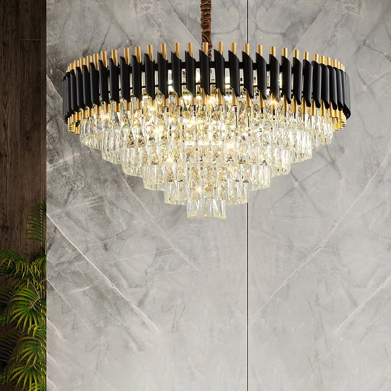 Lampada a sospensione conica nera Modern Modern K9 Crystal Prism lampadario per il ristorante
