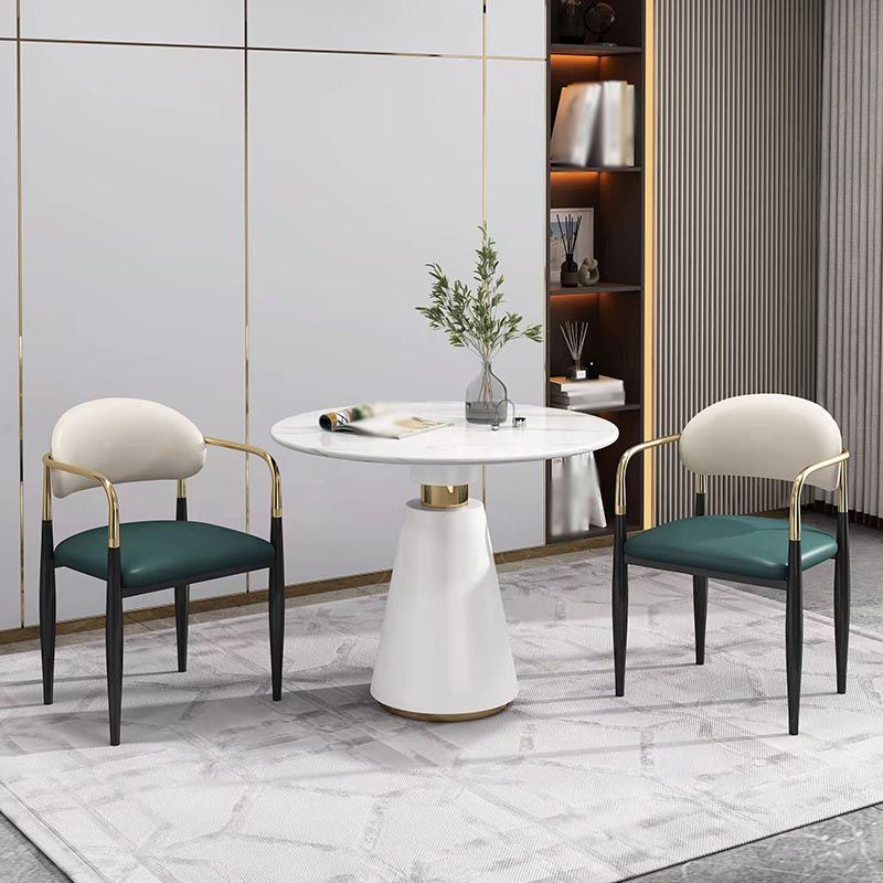 Metal Traditional Luxury Round Table for Dining Room Stone Top Table with Pedestal