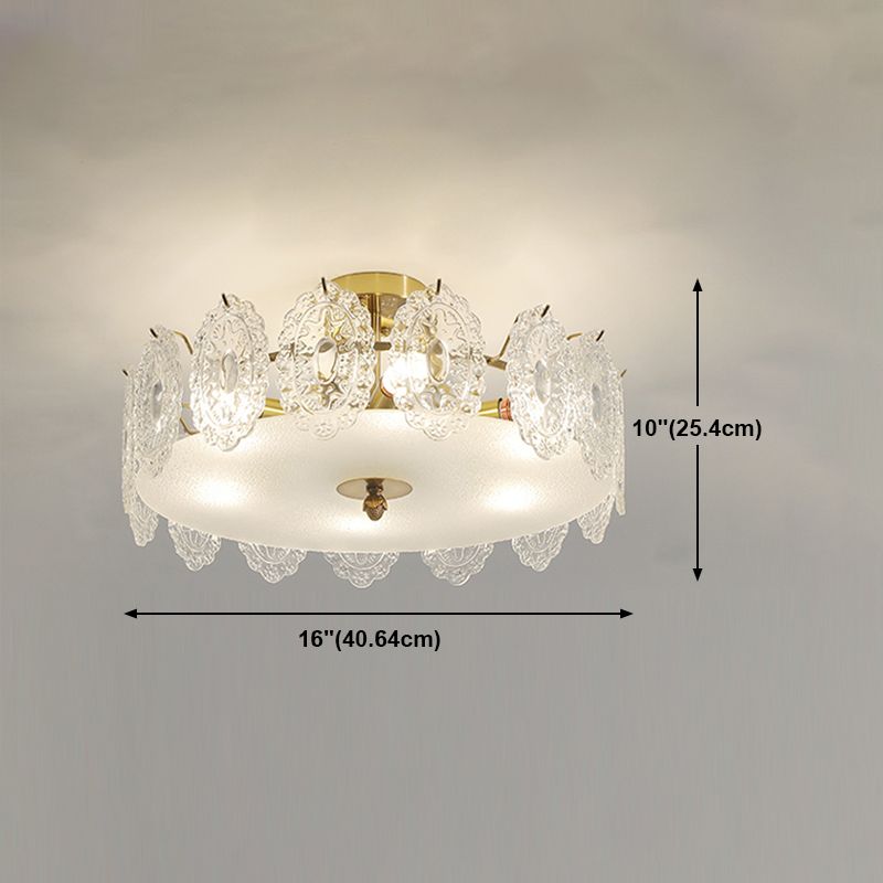 Round Semi Flush Mount Light Fixture Modern Style Glass Gold Ceiling Light