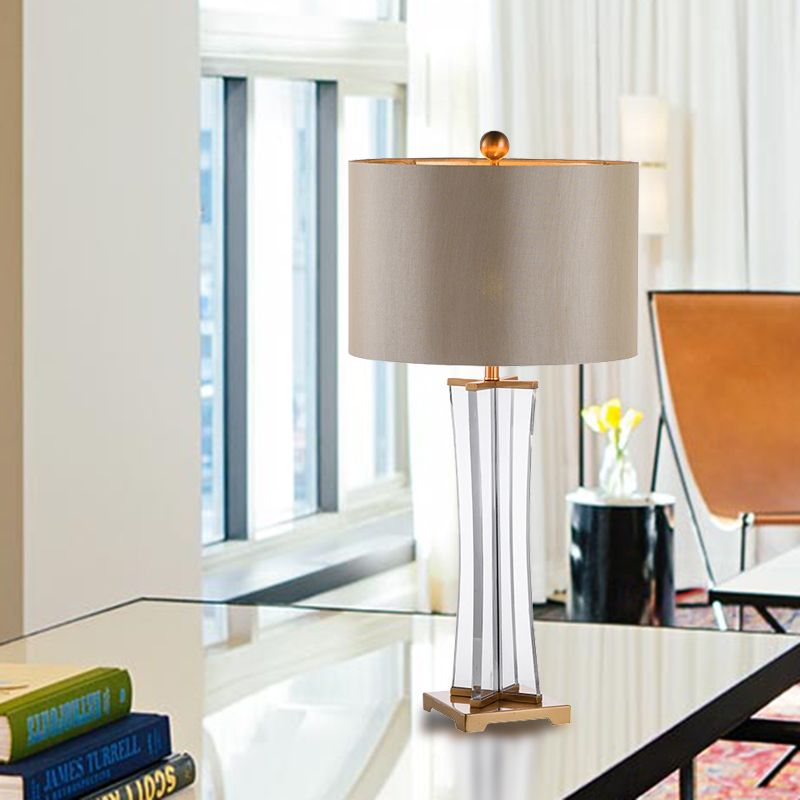 Cylinder Fabric Desk Light Modernist 1 Bulb Gold Night Table Lamp for Living Room