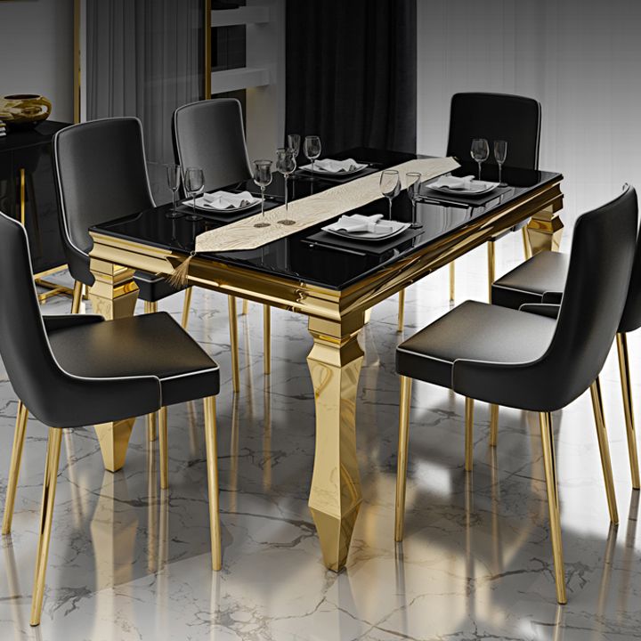 Metal Traditional Luxury Rectangle Indoor Table Glass Top Table with 4 Legs