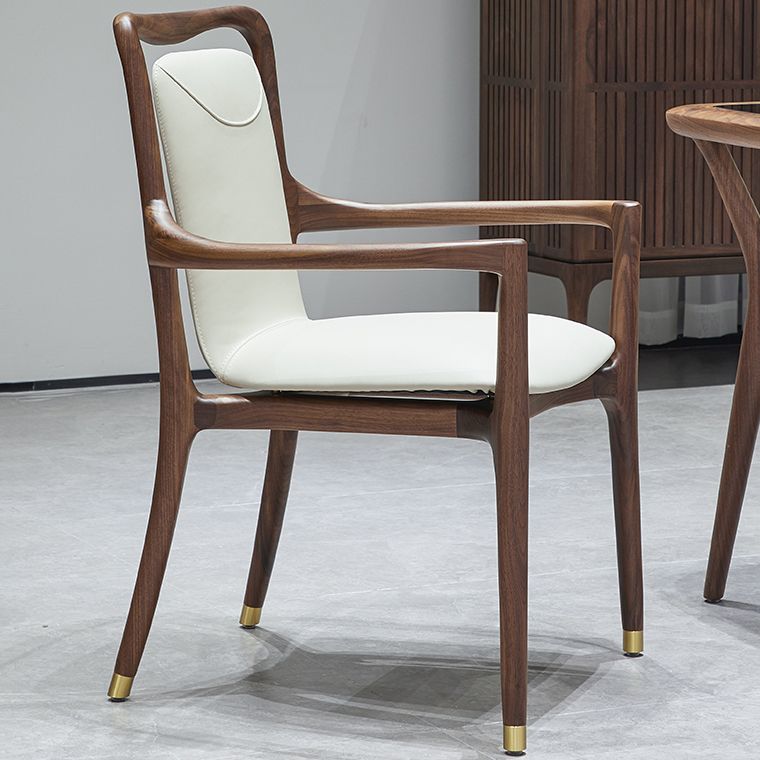 Dining Room Contemporary Walnut Wood Upholstered Solid Back Dining Chair