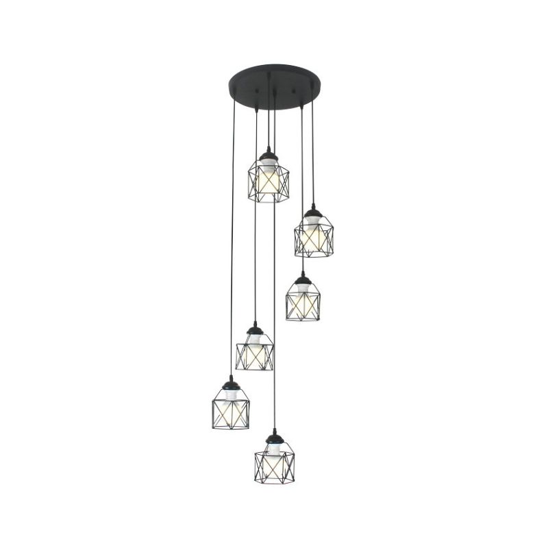 Hexagon Cage Metal Multiple Hanging Light Modernist Black Pendant Lamp with Spiral Design