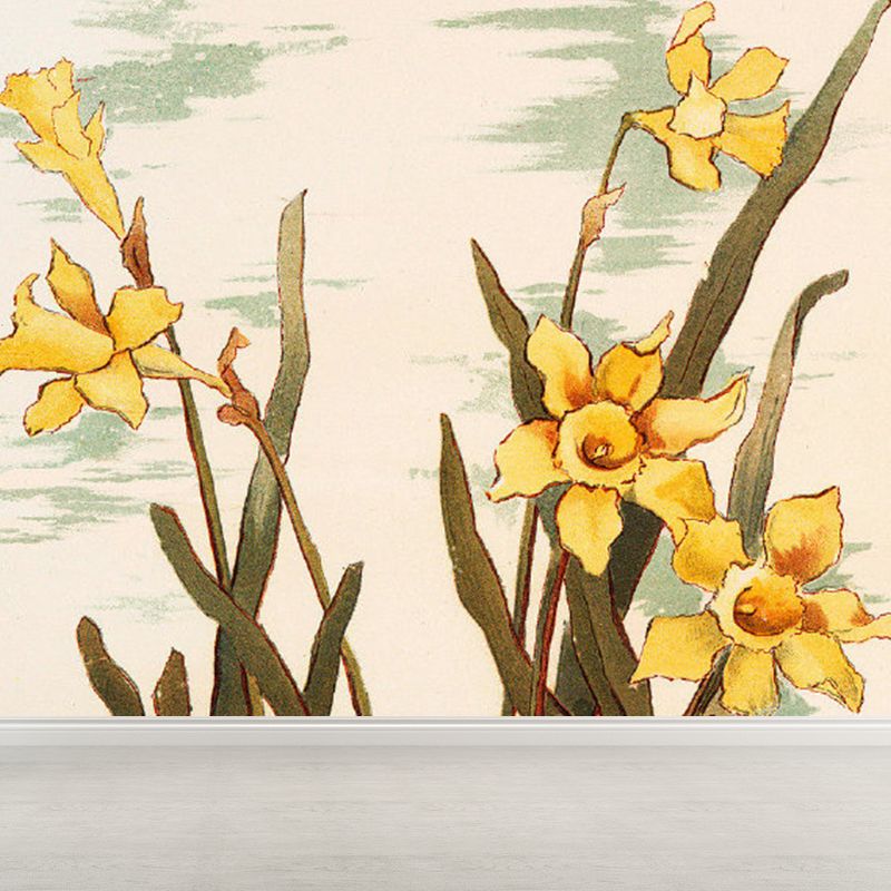Yellow Flowers Mural Decal Florentine Contemporary Stain-Proof Wall Art for Kitchen