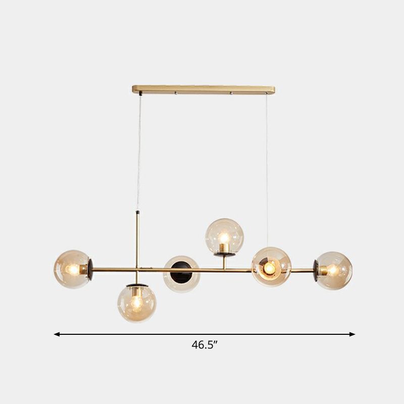 6-Light Dining Room Hanging Lamp Postmodern Style Island Light with Ball Glass Shade