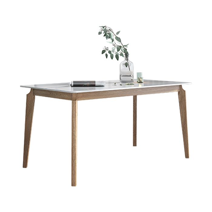 Sintered Stone White Tone Table Mid-Century Modern 4 Legs Table for Dining Room
