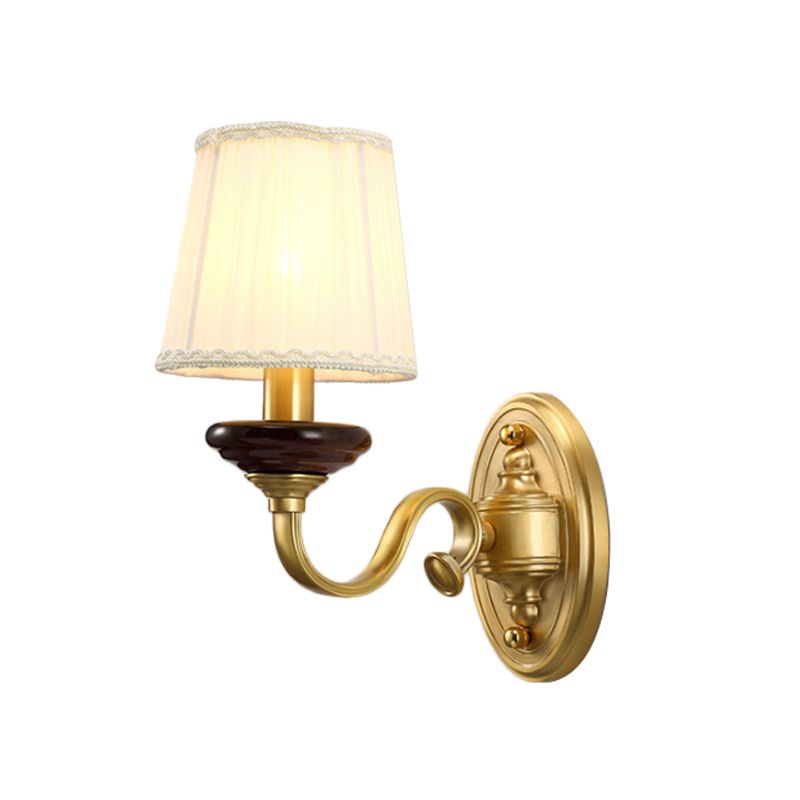 1/2-Bulb Fabric Wall Mounted Lamp Traditional Brass Finish Tapered Wall Light Sconce for Dining Room