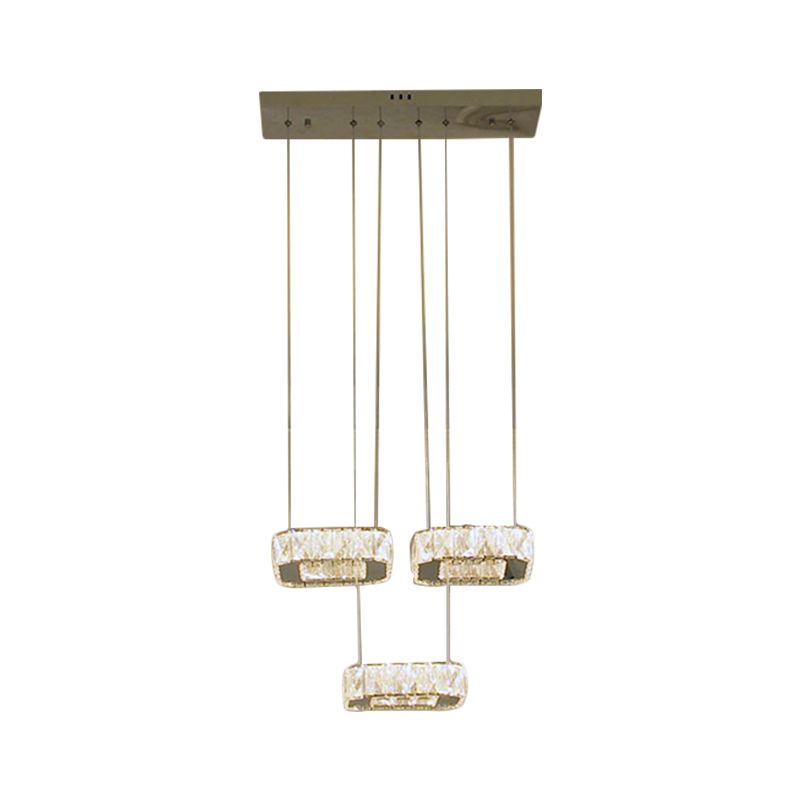 Dining Room LED Pendant Chandelier Simplicity Stainless-Steel Suspension Lamp with Square Clear Beveled Crystal Shade