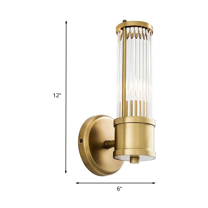 1/2 Bulbs Cylindrical Sconce Contemporary Gold Crystal Wall Mounted Light Fixture for Living Room