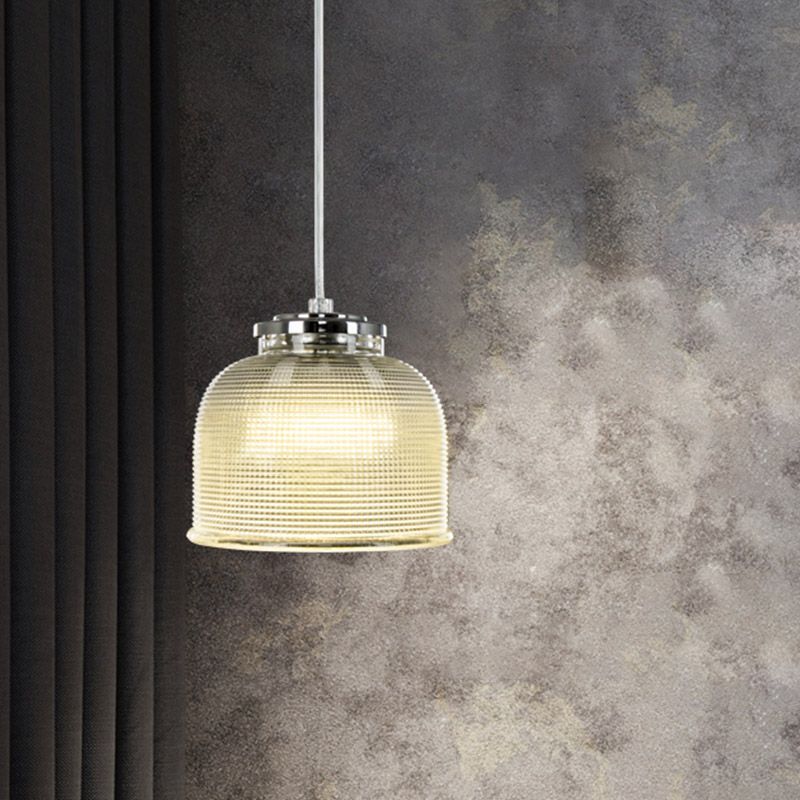 Latticed Glass Bowl Drop Pendant Light Modernist 1 Head Chrome Hanging Ceiling Lamp over Table