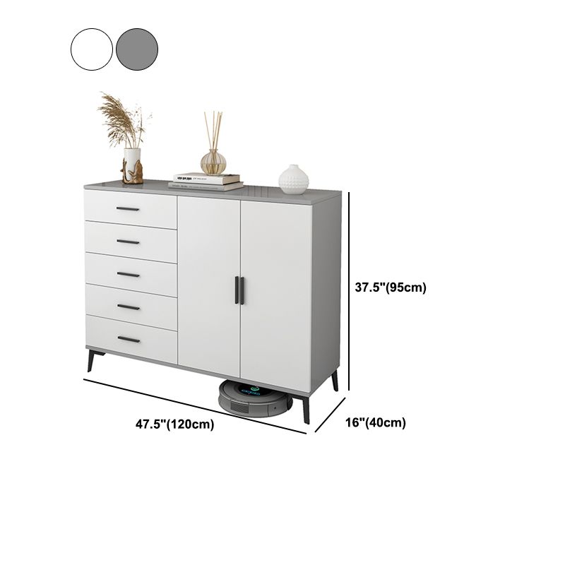 White Wooden Accent Cabinet with Door Modern Chest with 5 Drawers