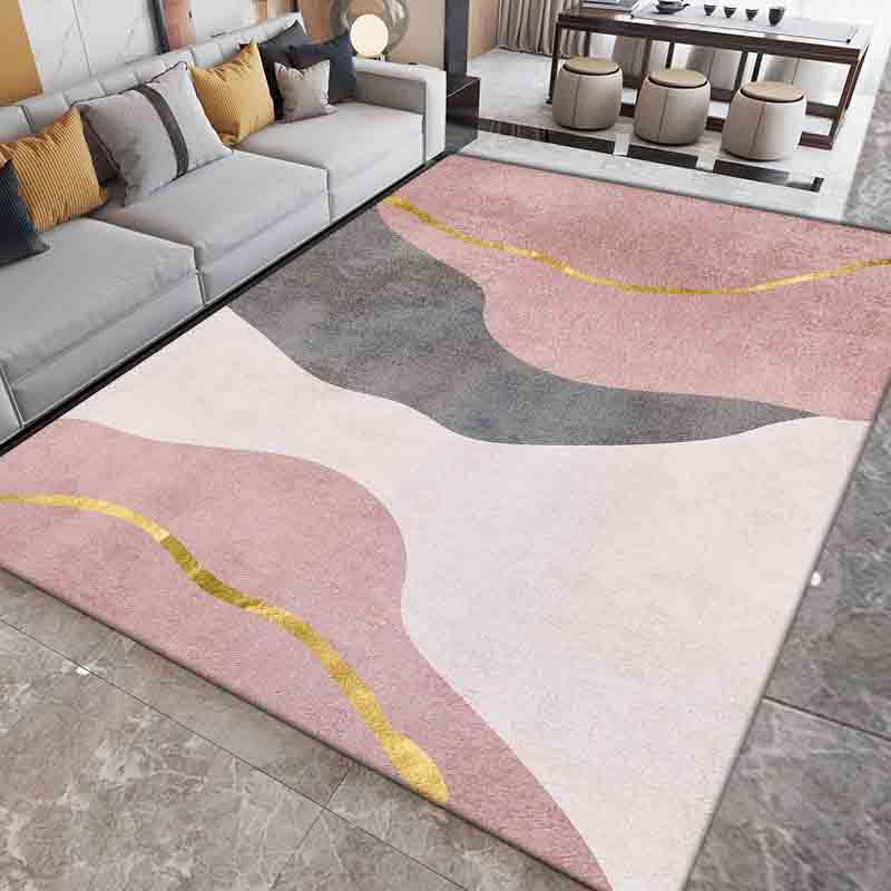 Pink Contrast Color Carpet Polyester Modern Carpet Washable Carpet for Living Room