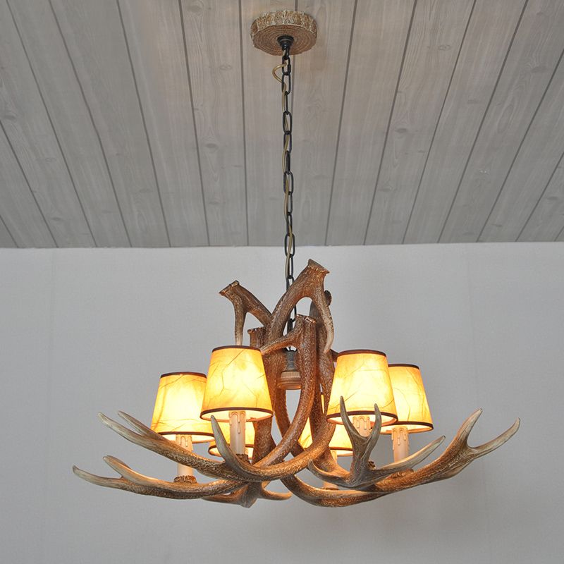 Harzweiß/brauner und gelb Kronleuchter Beleuchtungsgeweih 6 Lichter Traditionelle Anhängerlampe für Esszimmer mit/ohne Schatten