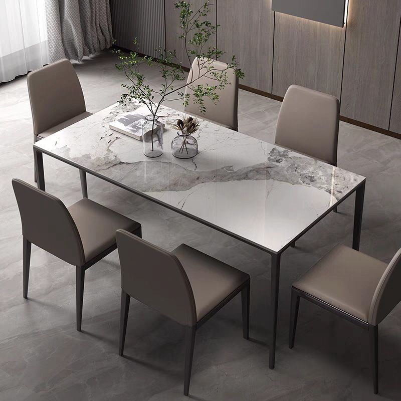 Stone Rectangular Dining Table 4 Legs Furniture with Steel Base for Home
