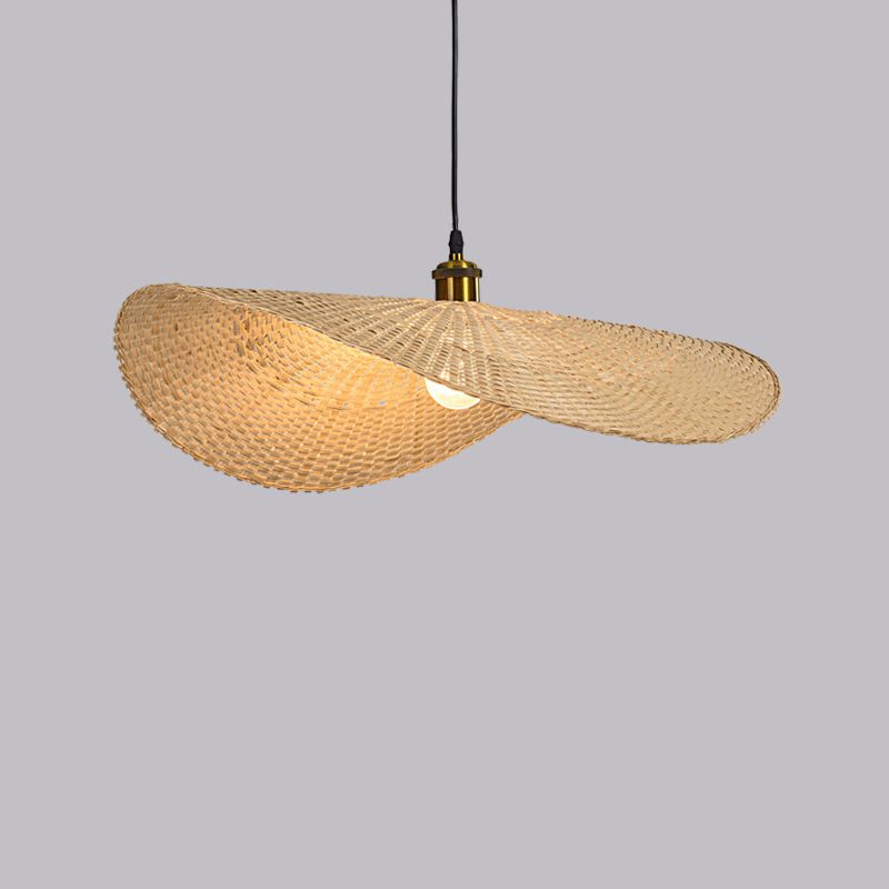 1-Light Beige Bamboo Suspended Lighting Fixture Chinese Pendant Light Kit