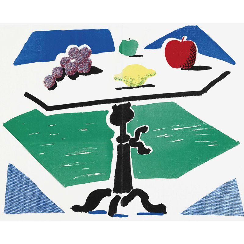 Table Fruits Still Life Murals Art Deco Smooth Wall Covering in Red-Yellow-Blue-Green