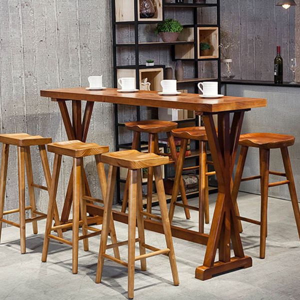 Modern Rectangle Bar Dining Table Wood Trestle Bar Height Cocktail Table 42-Inch Top