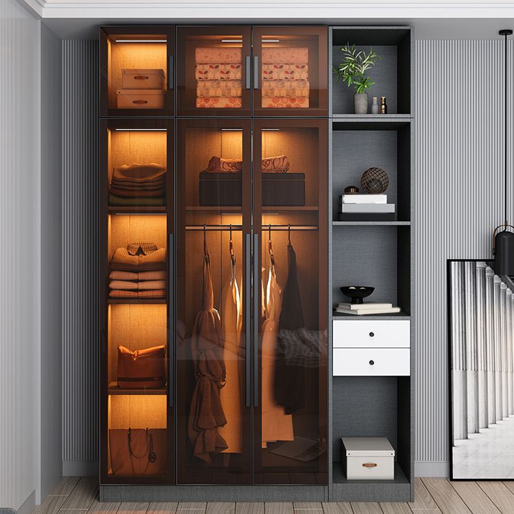 Glass and Wood Wardrobe Cabinet Contemporary Wardrobe Closet