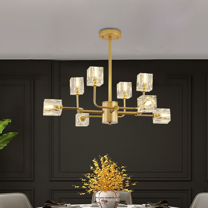 Lámpara de lámpara de 8 luces simples techo de bloqueo de cristal cúbico cúbico en oro
