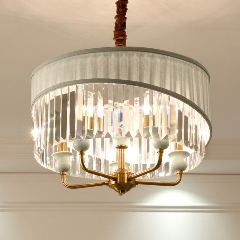 Traditional 5 Bulbs Chandelier Lighting Cylinder Ceiling Pendant Light with Clear Crystal Shade