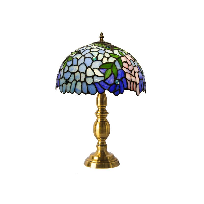 Vintage Dome Table Lamp Single-Bulb Handcrafted Glass Nightstand Lighting with Floral Pattern