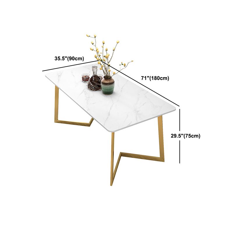 Glam White and Gold Dinette Set 1/2/5/7 Pieces Rectangle Stone Dining Table Set
