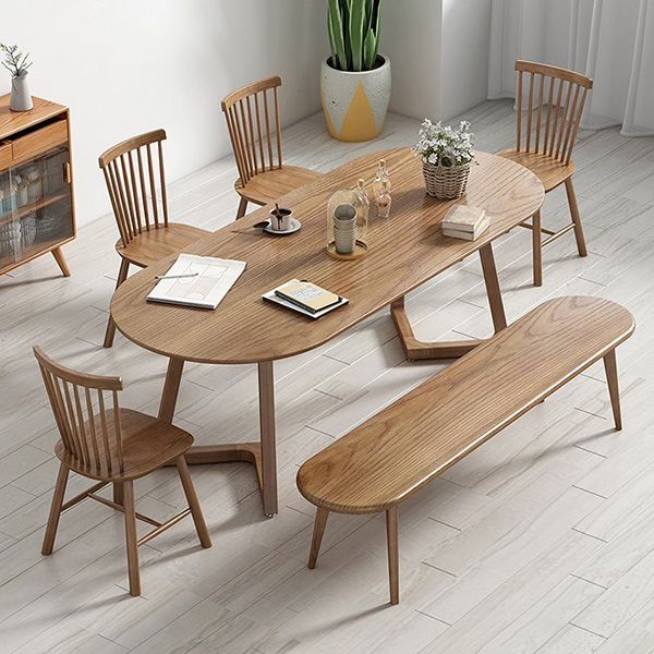 Oval Dining Table Modern Pine Solid Wood Dining Table with Natural Finish Legs