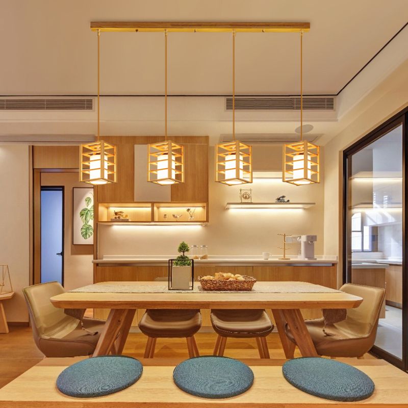 Holzrechteck hängende Lampe zeitgenössische weiße Glasschatten -Anhängerlampe für Esszimmer