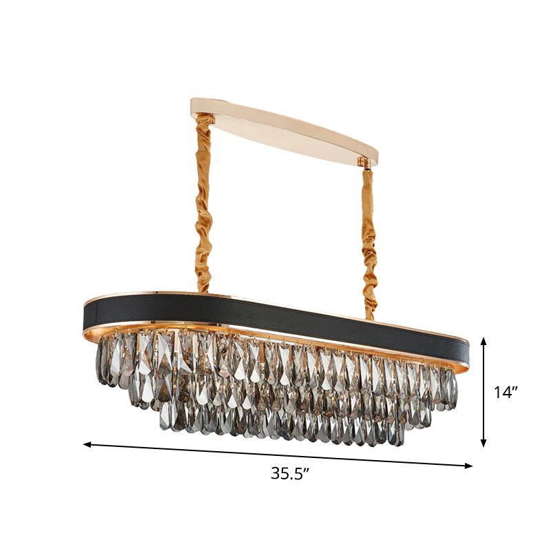 10 Lights Beveled Crystal Island Pendant Light Contemporary Black and Gold Rectangle Dining Room Hanging Lamp