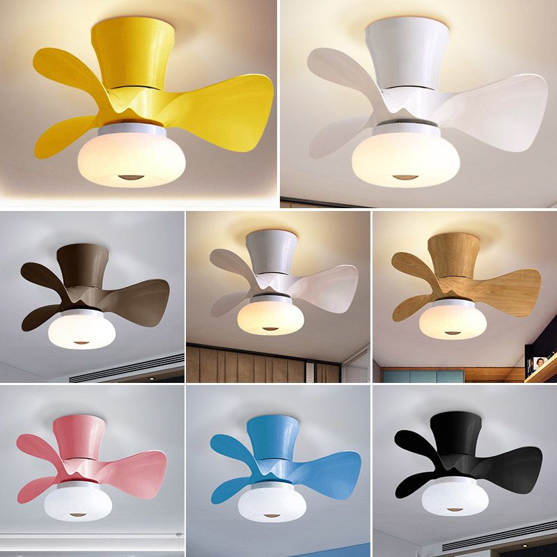 Kids Bedroom Semi Flush Light Floral LED Ceiling Fan Lamp with Acrylic Shade