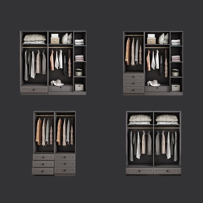 Contemporary Grey Wardrobe Armoire Engineered Wood Wardrobe Closet
