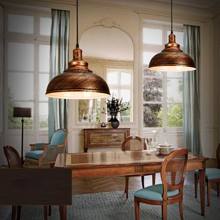 1 Light Dome-Shaped Hanging Lights Retro Industrial Metal Ceiling Fixture for Coffee Shop