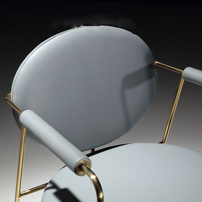 Glam Arm Chair Leather Dining Chair with Gold Frame for Home