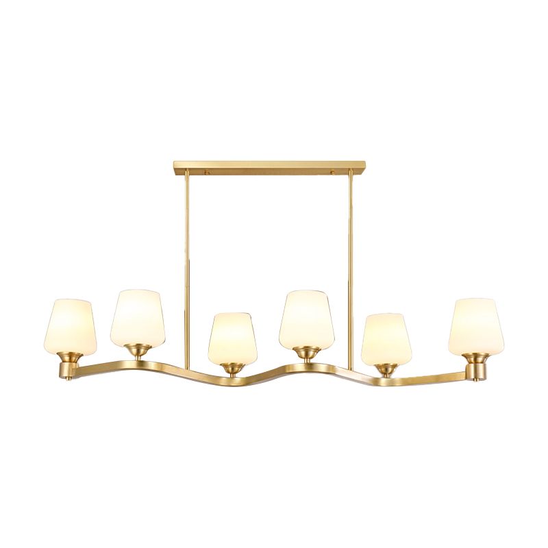 Golden Island Lamp Copper Island Hanging Lamp with Glass Shade for Dining Room