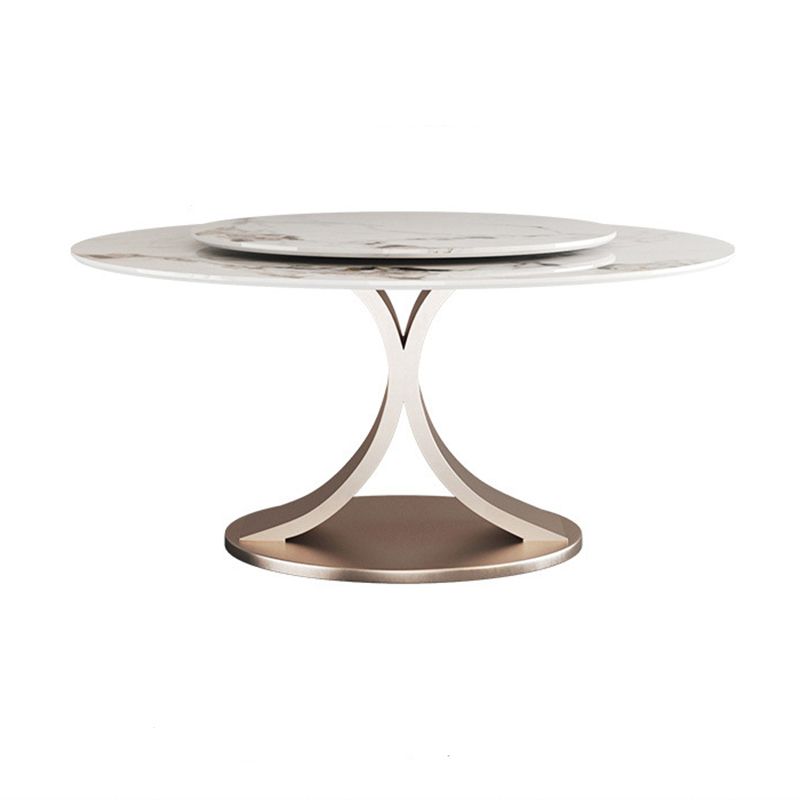 Glam Dining Round Table Sintered Stone Table with Metal Legs for Home Use