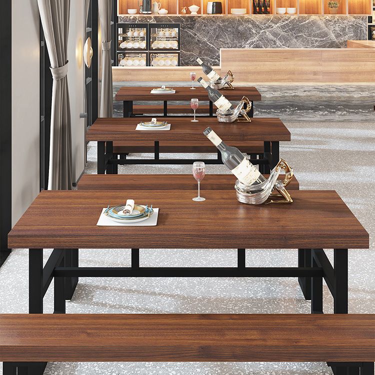 Industrial Dining Room Table Solid Wood Rectangle Dinette Table in Brown