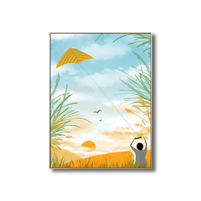 Toile imprimée de paysage artistique pour enfants, décoration murale texturée de couleur Pastel pour chambre à coucher
