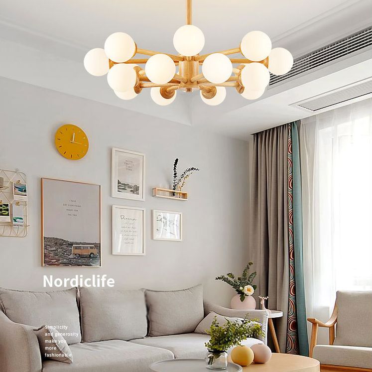 Contemporary Globe Pendant Light Fixture Wood Hanging Pendant Light for Living Room