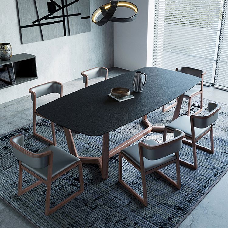 Modern Stone Rectangle Dining Table Ash Wood Base for Dining Room