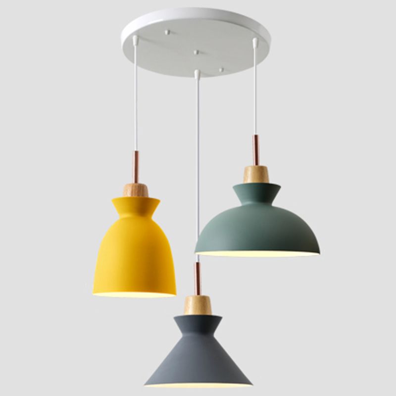 3-Light Macaroon Style Hanging Light Aluminum Shade Nordic Simplicity Pendant Light in Multi Color for Dining Room Bedroom