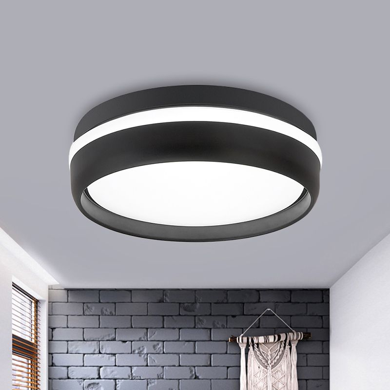 Small Black/Grey Drum Flush Mount Light Simple Integrated LED Acrylic Ceiling Lamp Kit in Warm/White Light