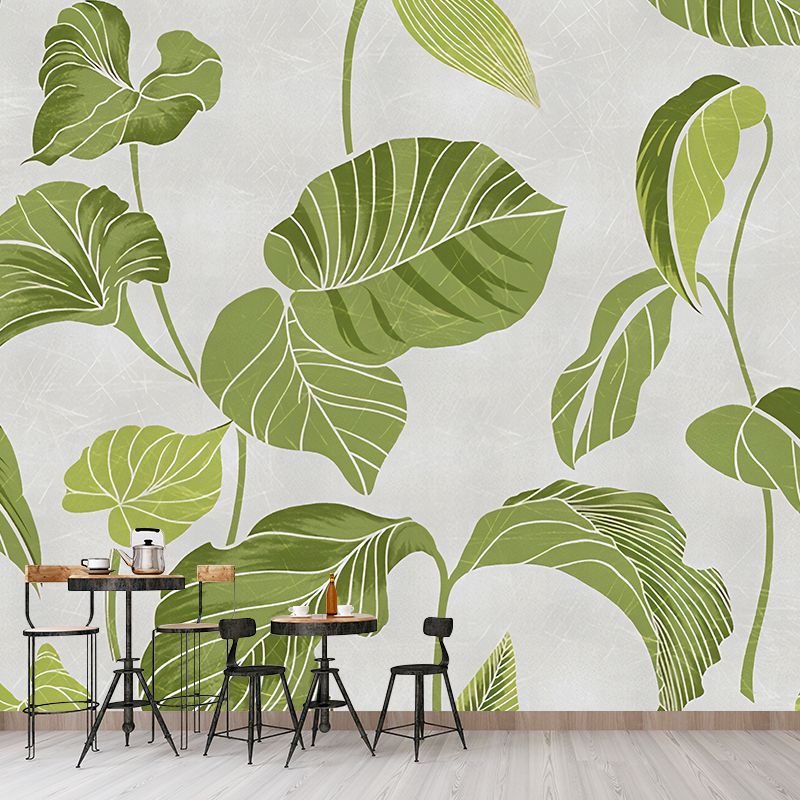 Luxurious Leaf Mural Wallpaper Pastel Green Fresh Wall Covering for Home Decoration