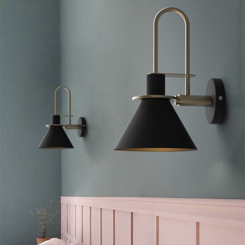 5-Color Optional Conical Metal Shade Wall Lamp Nordic Style Macaroon Single Bulb Bedroom Lighting Fixture