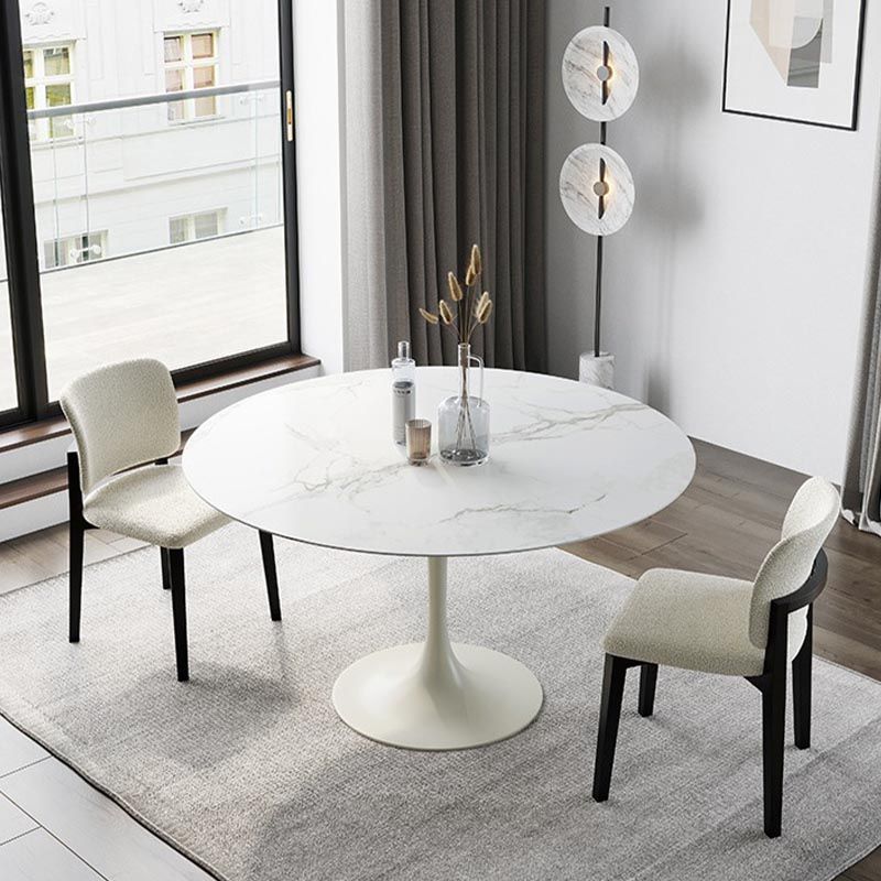 Stone Top Dining Table Modern Round Table with Pedestal Base