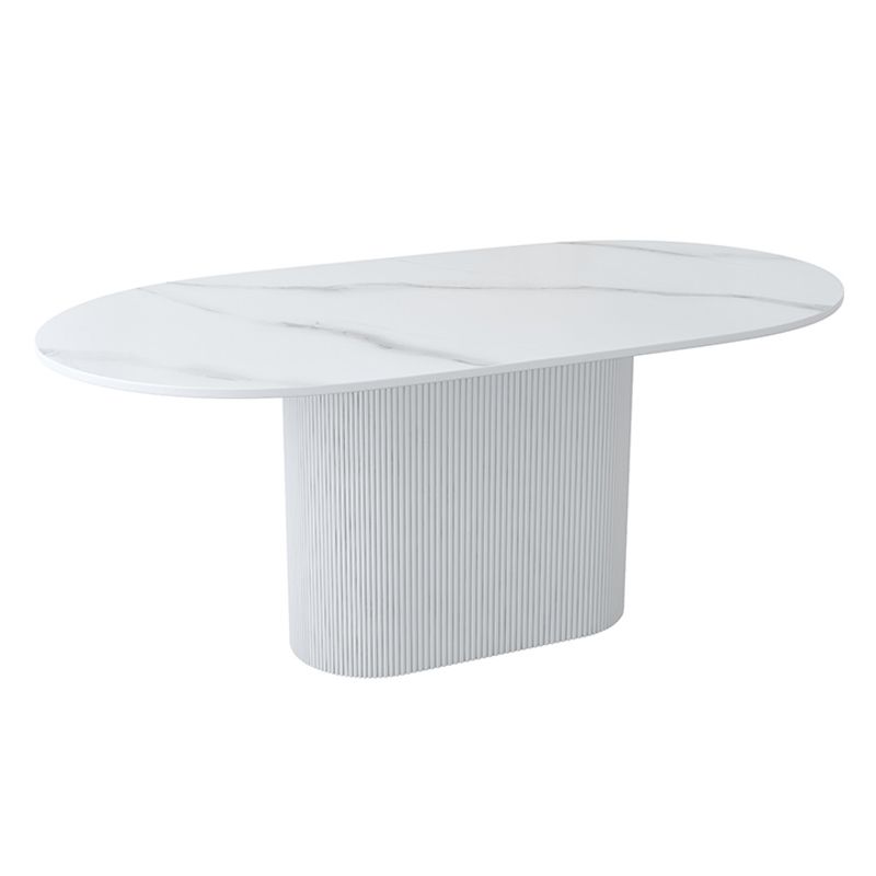 Oval Shape White Tone Table Simplicity Pedestal Table for Dining Room